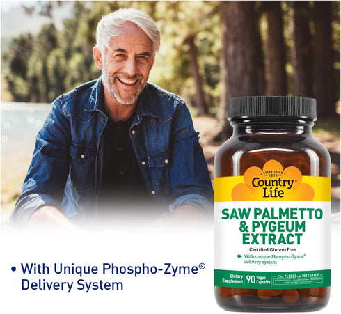 Country Life Saw Palmetto & Pygeum Extract - Prostate Health Supplement for Men's Health - Promotes Healthy Urinary Tract Function, 90 Capsules...