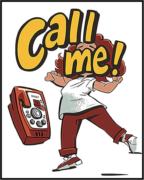 Posterizer 1 pcs-cute comic book retro inspired vintage rotary phone 'call me'-Vintage Art-Art in Pop Style-Gift for Superhero, Comic Book Fans- u...