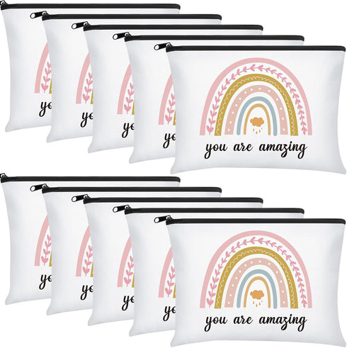 Chunful 10 Pieces Inspirational Canvas Makeup Bags for Women Bulk Rainbow Canvas Makeup Bags Moon and Stars Cosmetic Bag with Zipper Friendship Gi...