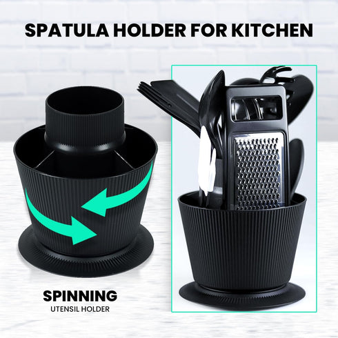 Kitchen Utensil Holder for Small Utensils – Black Utensil Holder for Countertop – Kitchen Utensil Organizer – Rotating Utensil Holder for Small Ut...