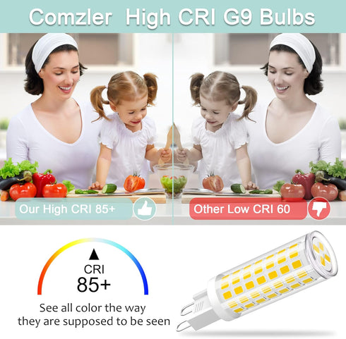 comzler G9 LED Bulb 4000K Natural Daylight, 6W 60 Watt Halogen Equivalent G9 LED Bulb Bi Pin Ceramic Base, 600LM T4 G9 Light Bulbs for Chandeliers...