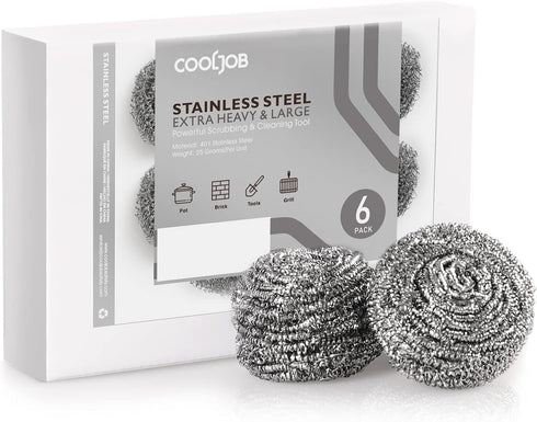 COOLJOB 6/12 Pack Stainless Steel Scrubber Sponges, Heavy Duty Tough Metal Scouring Pads for Dishes, Pans, Pots, Ovens, Uncoated Cookware, Powerfu...
