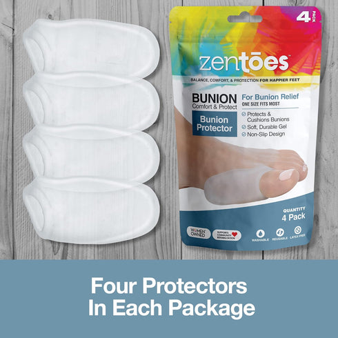 ZenToes Reusable Bunion Relief Protector Guards - Washable Gel Pads for Big Toe, Shield Feet from Friction, Pressure and Pain from Rubbing Shoes -...