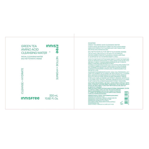 innisfree Green Tea Amino Acid Cleansing Water, Hydrating Micellar Water, Korean Skincare Makeup Remover, Dermatologist Tested (Packaging May Vary...