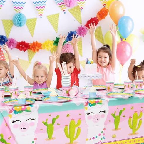WERNNSAI 2 PCS Llama Table Cloth - Llama Birthday Decorations Alpaca and Cactus Tablecloth Cactus Party Decorations for Kids Girls Pink Birthday P...