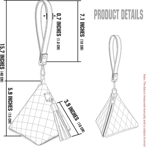 Leather Quilted Triangle Wristlet Clutch Purse Handbag - Pyramid Evening Cocktail Wallet Tassel Charm...