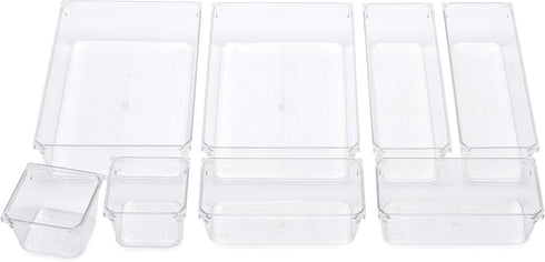 Masirs Clear Drawer Organizer - Easily Organize and Customize the Layout of Drawers. Great for Office Desk, Utensils, Cosmetics and Makeup. (8-Pie...