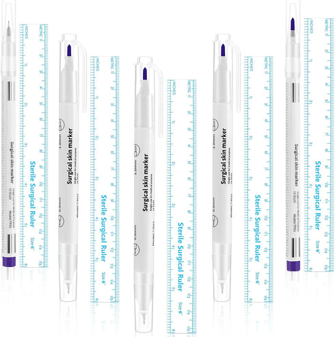 Zonon 5 Pieces Tattoo Tip Markers Skin Marker Pen Tattoo Pen in 0.5 mm and 1 mm with Paper Ruler for Skin, Eyebrow, Lips (2 Single Head, 3 Double ...