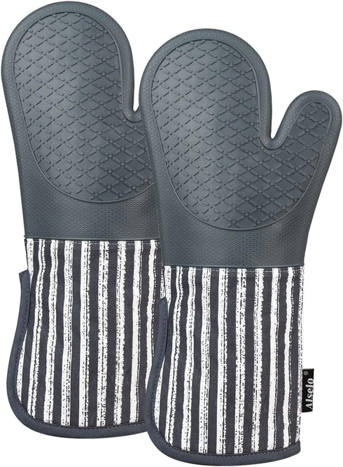 Silicone Oven Mitts Heat Resistant 932? with Waterproof & Non-Slip Kitchen Mittens, Set of 2 Extra Long Oven Gloves with Soft Cotton Terry Lining ...