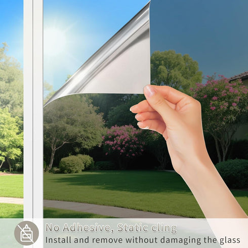 Filmgoo One Way Privacy Film, Window Tint for Home, Mirror Vinyl Roll Heat Control Anti UV Static Cling Sliding Door Coverings No Glue Garage Sola...