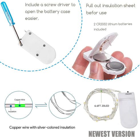 15 Packs Fairy String Lights, 6.6FT 20 LED Battery Operated Silver Copper Wire Starry String Light for DIY Party Christmas Costume Wedding Easter ...