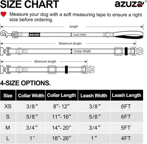 azuza Nylon Fall Dog collar and Leash set, Strong & Durable Basic Style Leash with Easy to Use Collar Hook, Available in Multiple Lengths for Smal...