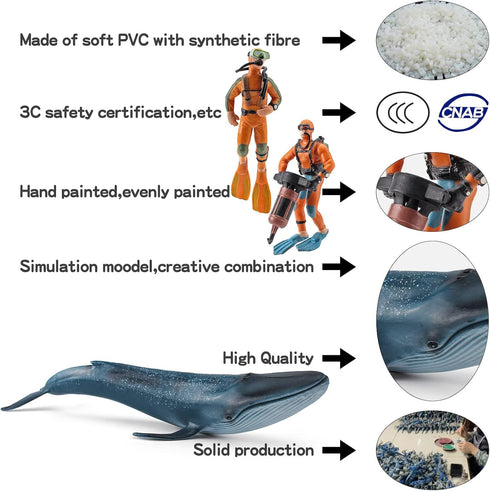 Ocean Sea Marine Animal Figure Toys Playsets 3 PCS Diver Blue Whale Model Toy Desktop Decoration Collection Party Favors Toys for Boys Girls Kids...