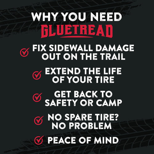 GlueTread Sidewall Tire Repair Kit - Off-Road Tire Patch Kit for ATV and UTV Tires - Includes 4"x4.5"x3/16" Patch, Adhesive Glue, Sandpaper & Inst...