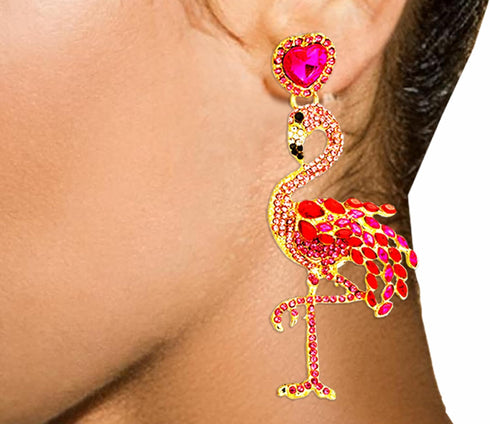 Pink Flamingo Earrings for Women - Fun and Sparkly Crystal Earring Accessories - Dangle Drop Flamingo Jewelry – Gorgeous Glam Pink Flamingo Earrin...