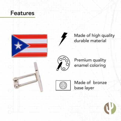 Desert Cactus Puerto Rico Flag Cufflinks Formal Wear Blazer for French Cuff Shirt Rectangle (Cufflinks - Flag)...
