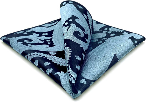 S&W SHLAX&WING Pocket Squares for Men Blue Steel Navy Paisley Silk...