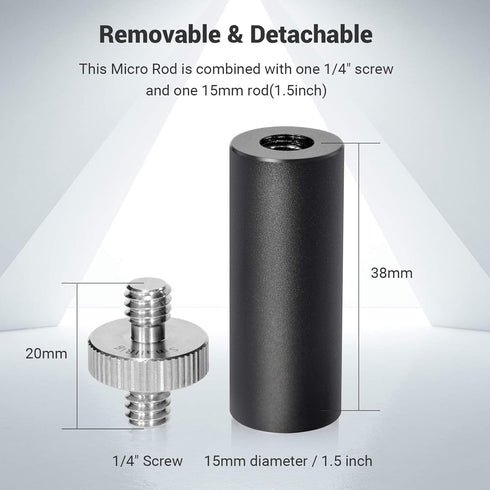 SMALLRIG Standard 15mm Micro Rod 1.5 Inches Long with 1/4" Male Female Thread for Clamp Mount - 915...
