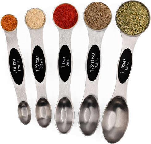 Magnetic Measuring Spoons Set of 5 Stainless Steel Dual Sided Stackable Teaspoon for Measuring Dry and Liquid Ingredients...