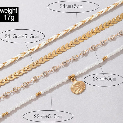 4Pcs Bohemian Puka Shell Anklets Beaded Bracelets for Woman,Gold Anklets Beach Foot Chain Charm Adjustable Bead Bracelets for Girls Foot Jewelry...