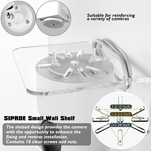 SIPRDE Acrylic Small Wall Shelf Set of 3 for Security Cameras, Speakers, Baby Monitors & More - 4'' Universal Adhesive Shelf Easy to Install No dr...