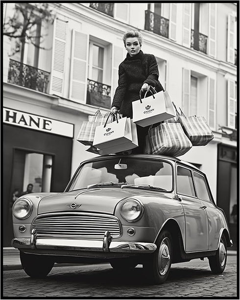 Posterizer 1 pcs-black and white photograph of humourous luxury shoping woman 3-Photography Art Gift for Women, Fashionistas, Designer Fashion Fa...