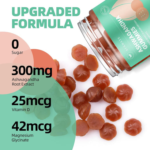 AFXMATE Ashwagandha Gummies for Women w/Magnesium Glycinate Supplement for Adults, Sugar Free Gummies - Vegan, Gluten Free & Gelatin Free Ashwagan...