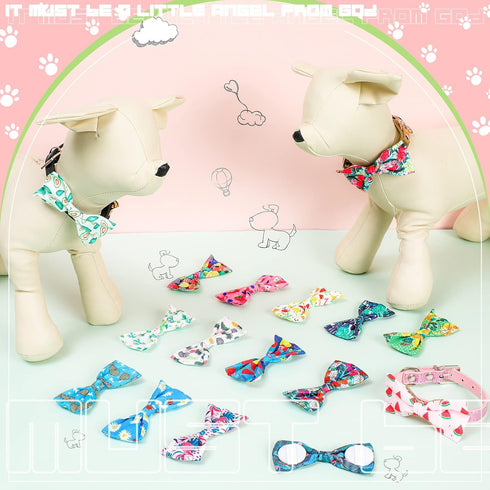 16 Pcs Dog Bow Ties Slide Dog Collar Bows Summer Hawaiian Styles Dog Collar Attachment Bows with Rubber Bands Dog Bow Ties for Large Dogs Spring S...