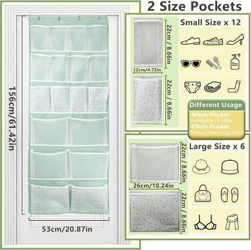 18 Pockets Over the Door Storage Organizer, Back of Closet Door Hanging Shelf with 4 Hooks,Shoes Caddy Holder Rack for Toddler Clothes,Lingerie,Sn...