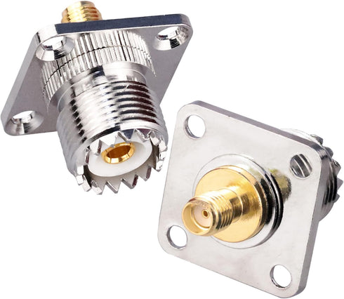 SMA Female to UHF Female Jack Panel Chassis Mount RF Coax Adapter SO239 PL259 UHF to SMA 4-Hole Flange Panel Mount Adapter for Jumper Cable SMA to...