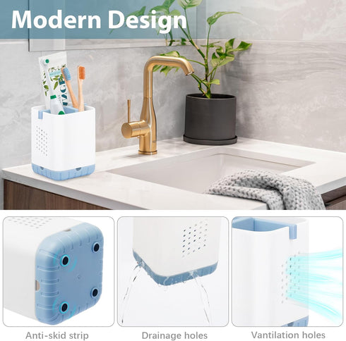 Boperzi Toothbrush Holders for Bathrooms Countertop Organizer, Toothbrush and Razor Holder Drainage, Anti-Slip Kids Toothbrush and Toothpaste Hold...