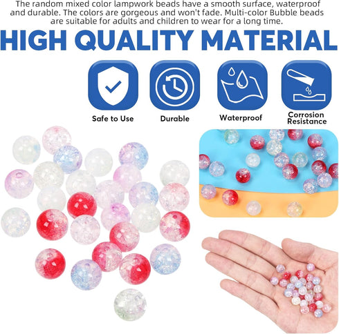 Glarks 282Pcs 8 Color 8mm Acrylic Crystal Beads with Elastic String and Scissors Kit, Handcrafted Round Spacer Beads Crackle Glass Beads for Brace...