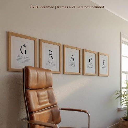 Grace Christian Wall Art Set of 5 | Black and White Bible Verse Prints 8x10 Unframed | Scripture Posters for Home | Christian Wall Decor Made in U...