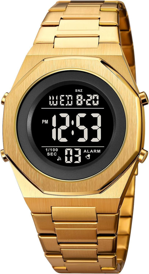 Men's Wrist Watches Stainless Steel Digital Watch Men, Hexagon Designer Watch for Men, Waterproof Watch with Alarm Date & Light...