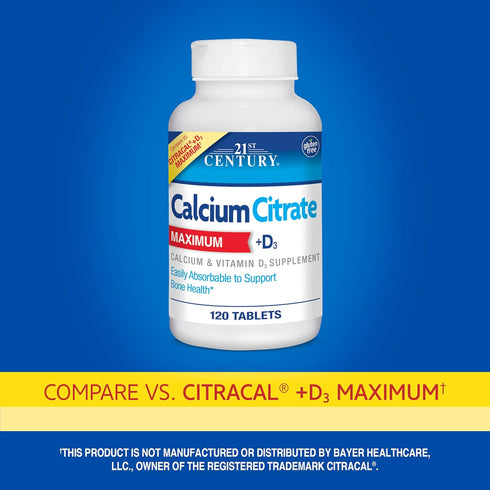 21st Century Calcium Citrate Plus D Maximum Caplets, 120 Count (27493)...