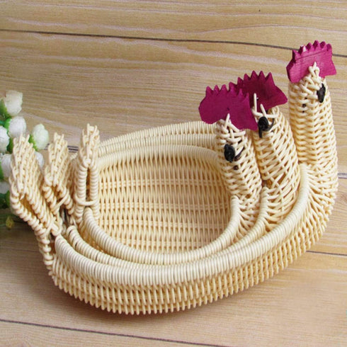SEWACC Woven Storage Baskets 3 Pcs Rattan Woven Fruit Basket Straw Turkey Shape Bread Basket Wicker Decorative Bowl Food Basket Sundries Container...