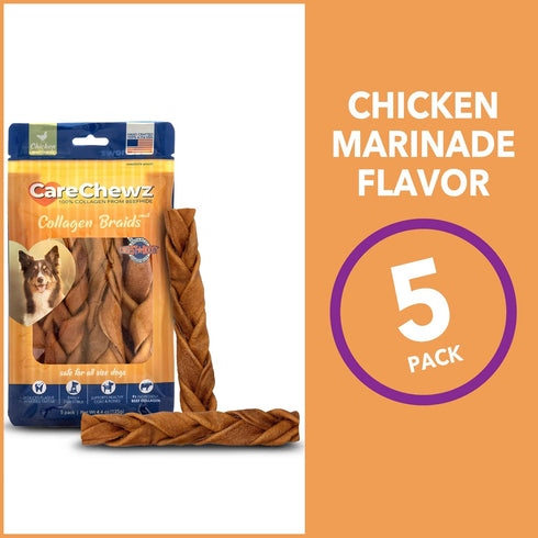 Pet Factory CareChewz Collagen 6-7" Skinny Braided Sticks Dog Chew Treats - Chicken Flavor, 5 Count/1 Pack...