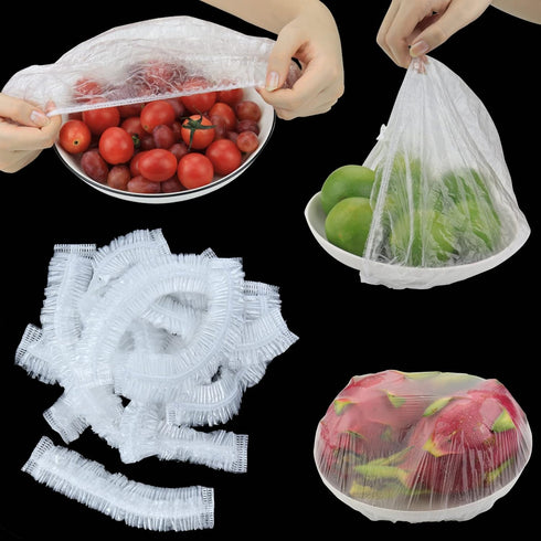 Fresh Keeping Bags 200pcs with Elastic Disposable Shrinkable Food Storage Covers for Kitchen Bowl/Plates...