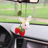 BUNNY Cute Rear View Mirror White Bunny and Strawberry Crochet Car Charm, Bunny Hanging Ornaments, Cute Fruit Car Rear Dangle Interior, Handmade K...