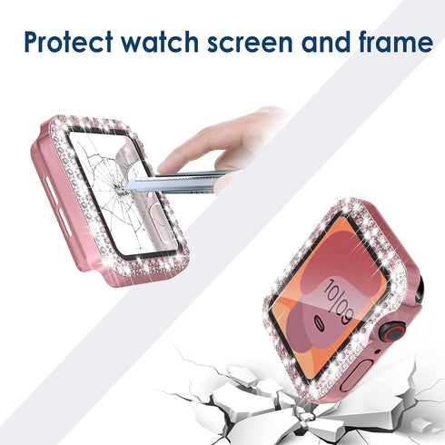 4 Pack Bling Hard PC Case with Tempered Glass Screen Protector Compatible with Apple Watch 44mm Series 6 Series 5 Series 4, Ultra-Thin Crystal Bum...