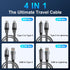 4 in 1 Multi Charging Cable, PD 60W Fast Charging USB C Multi Charger Cable, Zinc Alloy Flat Braided with Velco Strap Charging Cords for Multiple ...