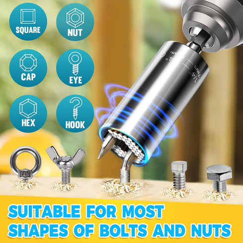 Universal Socket Tool Gifts for Men - Super Universal Grip Socket Set Unscrew Any Bolt with Power Drill Adapter 7-19mm Fathers Day Birthday Gift C...