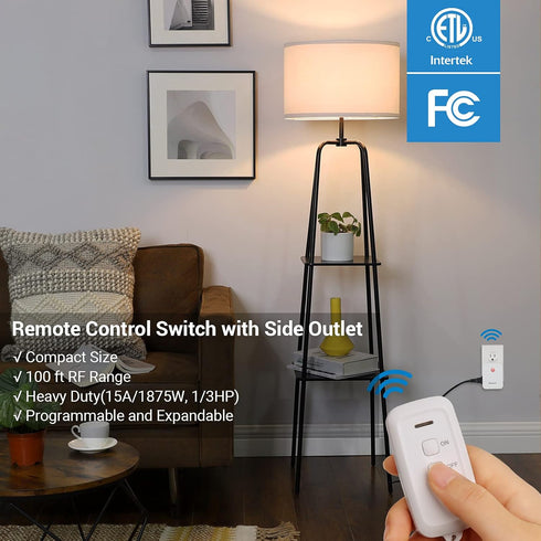 DEWENWILS Remote Control Outlet with 2 Remotes, No Interference Wireless Remote Outlet Light Switch with 2 Side Outlets, 15A/1875W, 100ft RF Range...