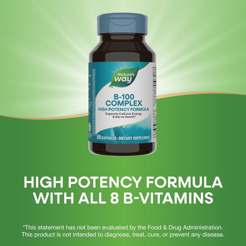 Nature's Way B-100 Complex, Supports Cellular Energy and Nerve- Health*, 8 B-Vitamins, 60 Capsules (Packaging May Vary)...