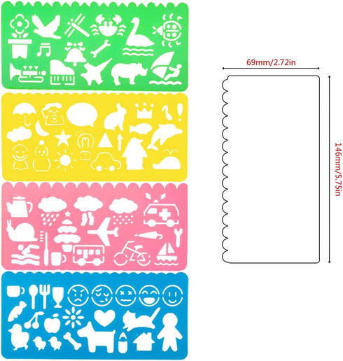24 Pcs Plastic Drawing Stencils Set Colorful Drawing Scale Template DIY Crafts Set for Boys Girls with Animal Stencils - 6 Sets of 4 Different Ste...