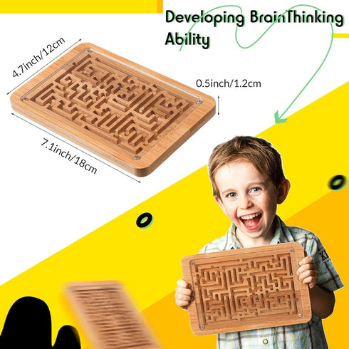 2 Pack Wooden Labyrinth Game Marble Maze with Steel Marble, Brain Puzzle Logic Toy Rectangular Challenging Labyrinth Board Game for Education and ...