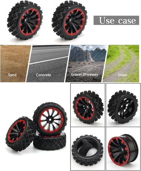 JIUWU 4-Pack Off-Road Wheels 12mm Hex Rc Wheels and Tires - High-Performance Upgrade for 1/10 Rc Tires Cars - Durable Plastic and Rubber Construct...