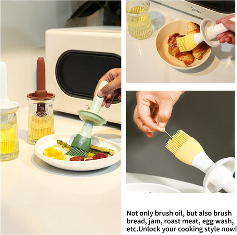 Oil Dispenser with Brush - Glass Olive Oil Dispenser for Kitchen, 3 IN 1 Oil Dispenser Bottle with Silicone Basting Brush for Cooking Vinegar Sauc...