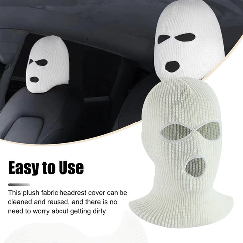 2 PCS Car Seat Headrest Cover, 15.74" x 7.87" Wool Acrylic Material Personalized Funny Full Face Mask Design Headrest Cover, Decorative Modificati...