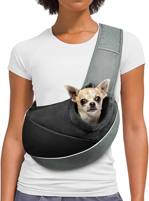 Dog Cat Sling Carrier, Adjustable Padded Shoulder Strap, with Mesh Pocket for Outdoor Travel (S - Up to 4 lbs, Black - Black)...